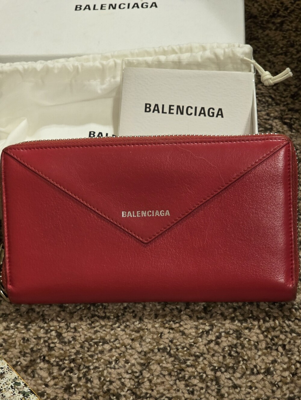 Balenciaga Red Leather Envelope Zip Wallet/ LIKE NEW